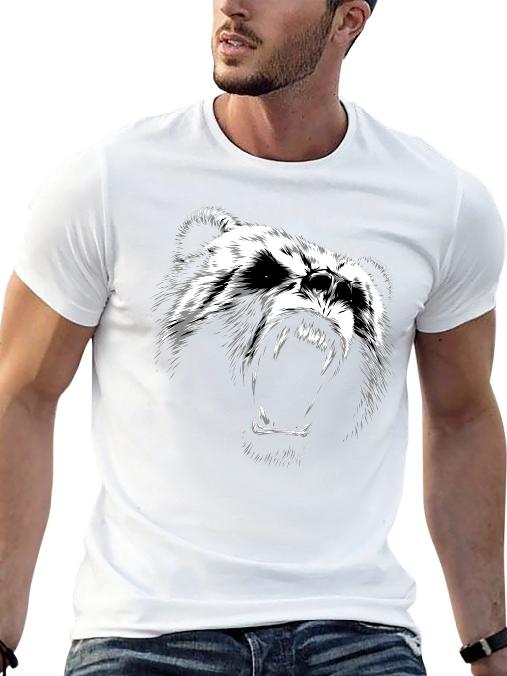 Black T-Shirt with Bear Graphic