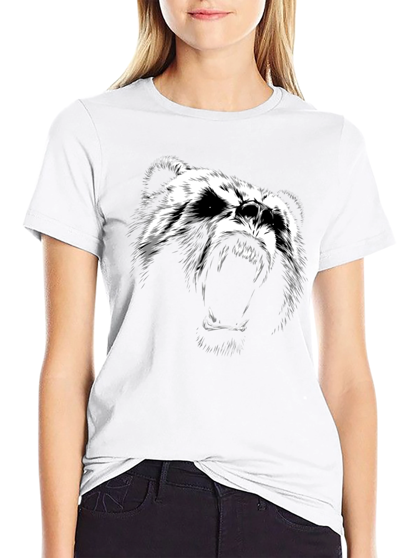 Black T-Shirt with Bear Graphic