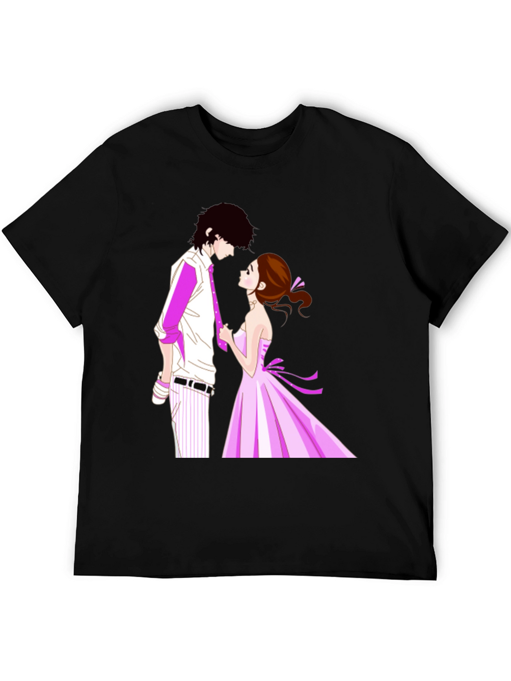 Anime Couple Graphic Black T-Shirt