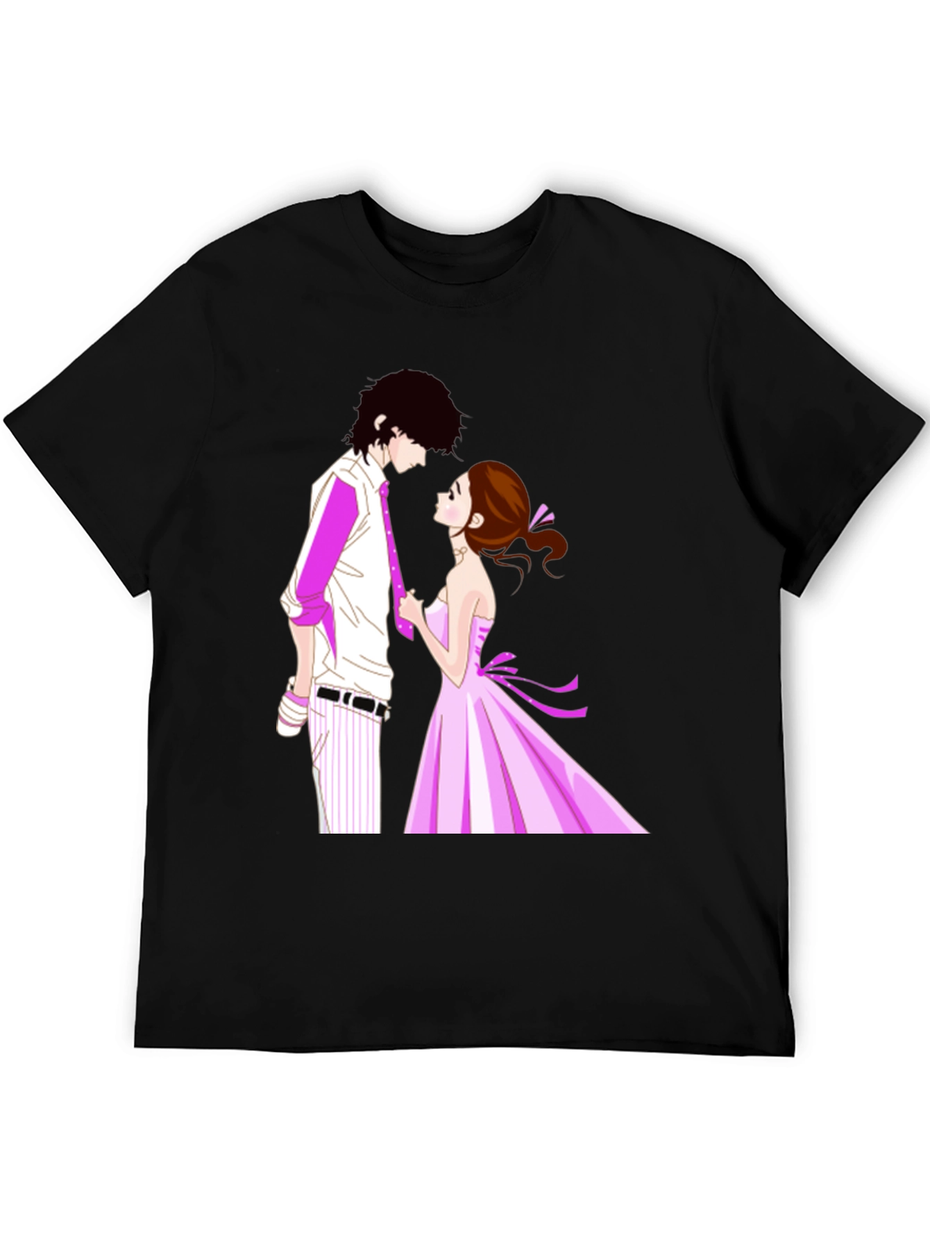 Anime Couple Graphic Black T-Shirt