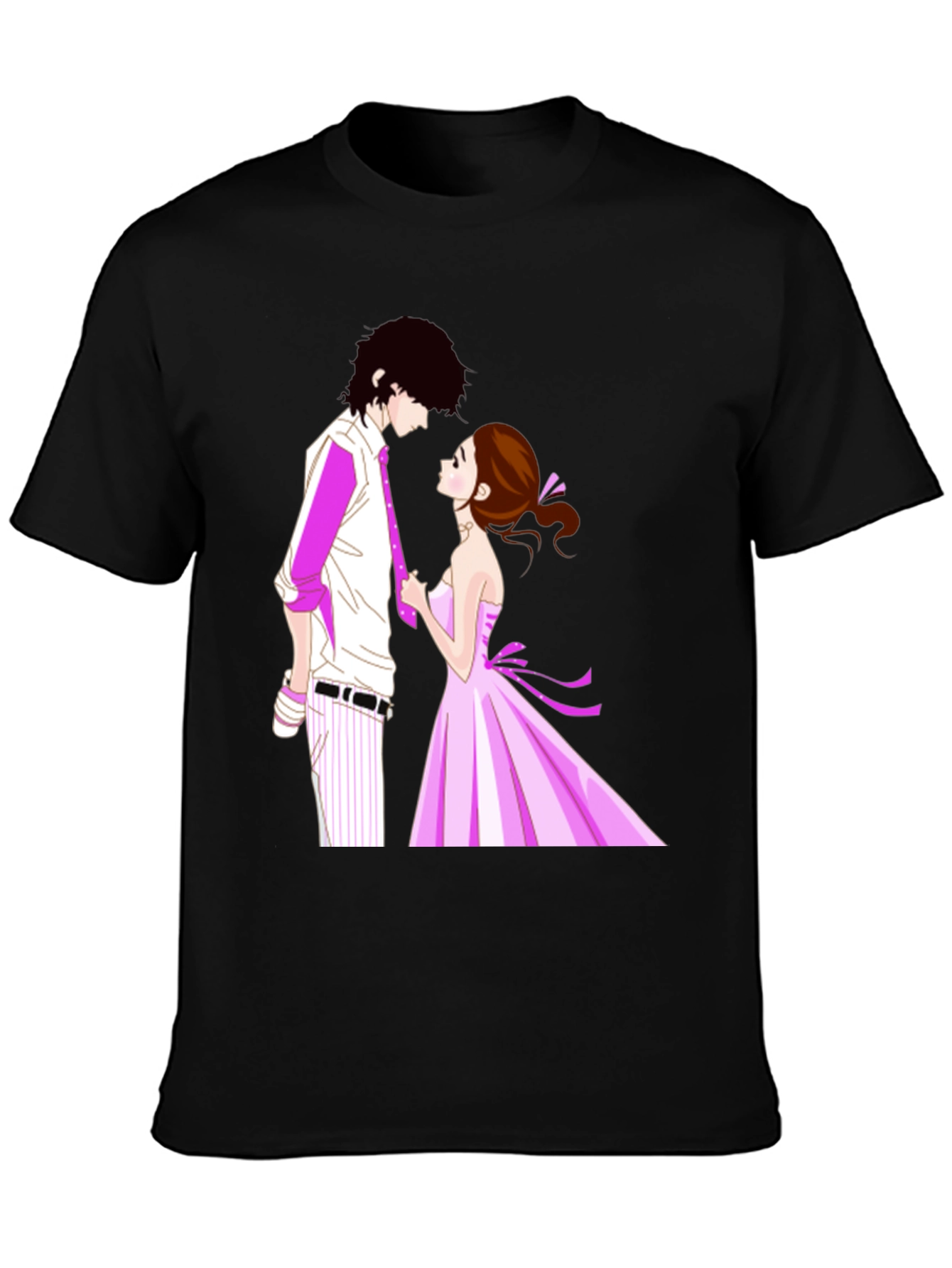 Anime Couple Graphic Black T-Shirt