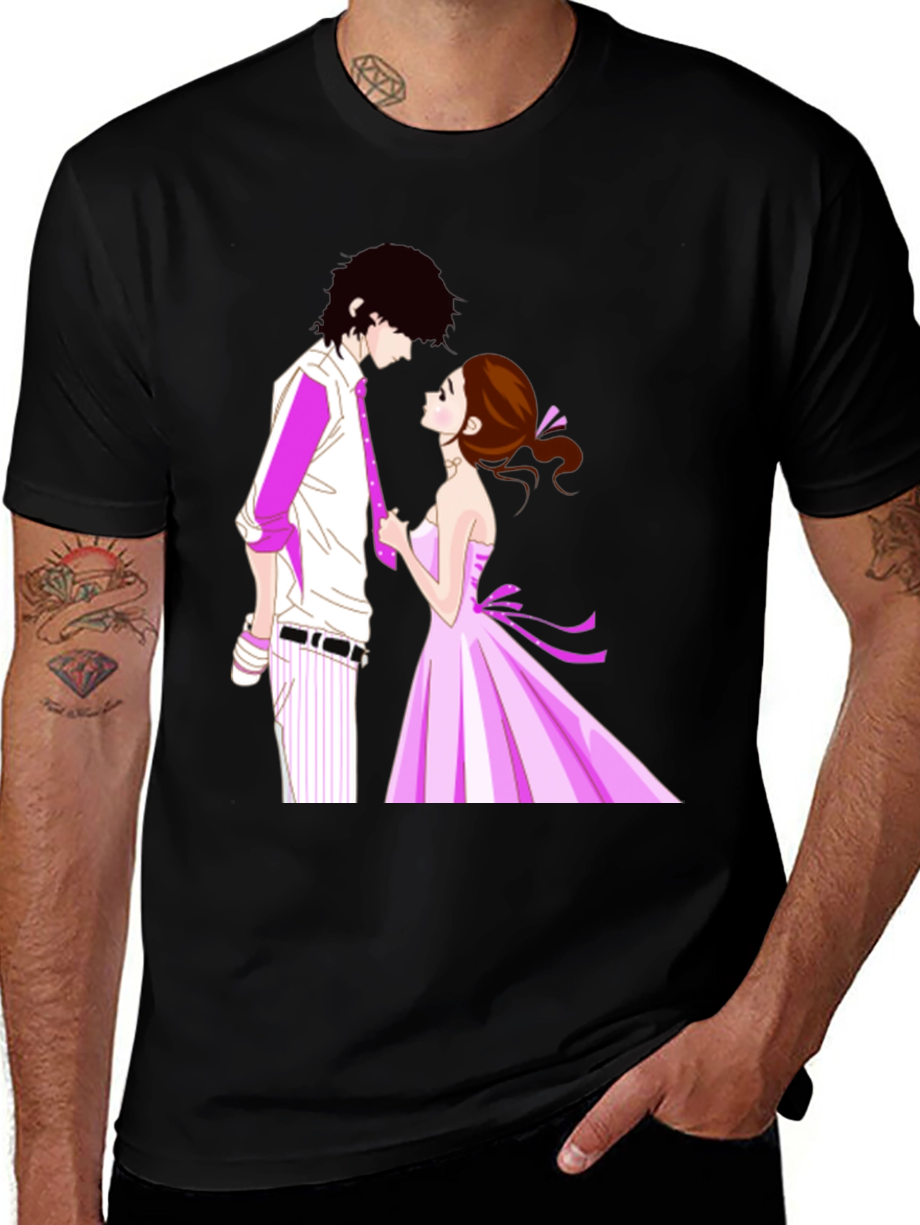 Anime Couple Graphic Black T-Shirt