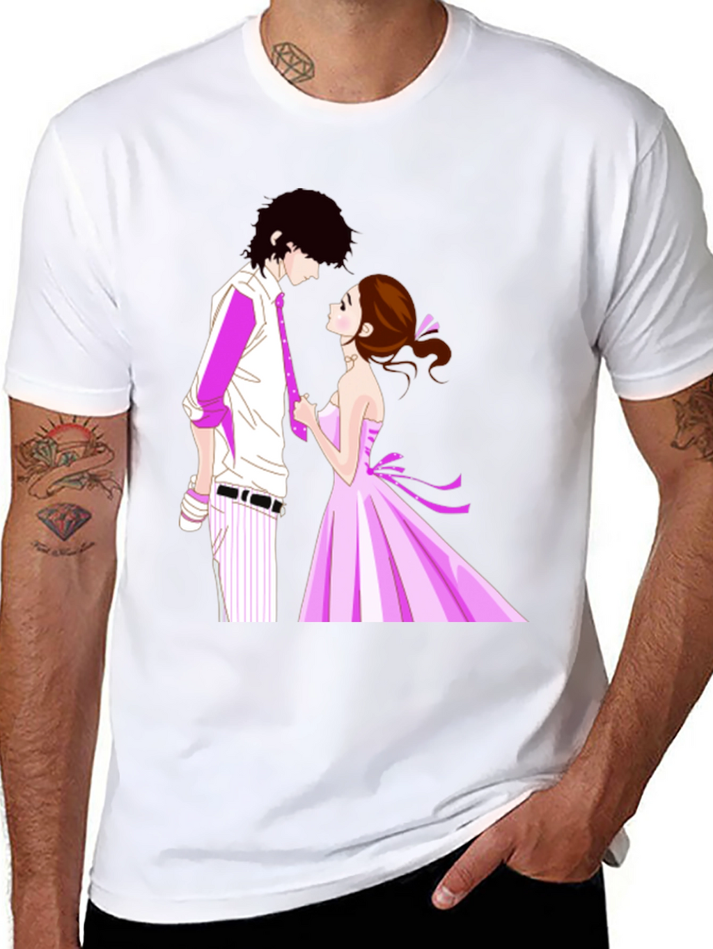 Anime Couple Graphic Black T-Shirt