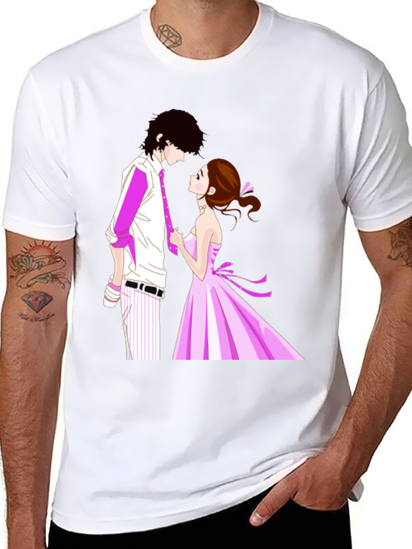 Anime Couple Graphic Black T-Shirt