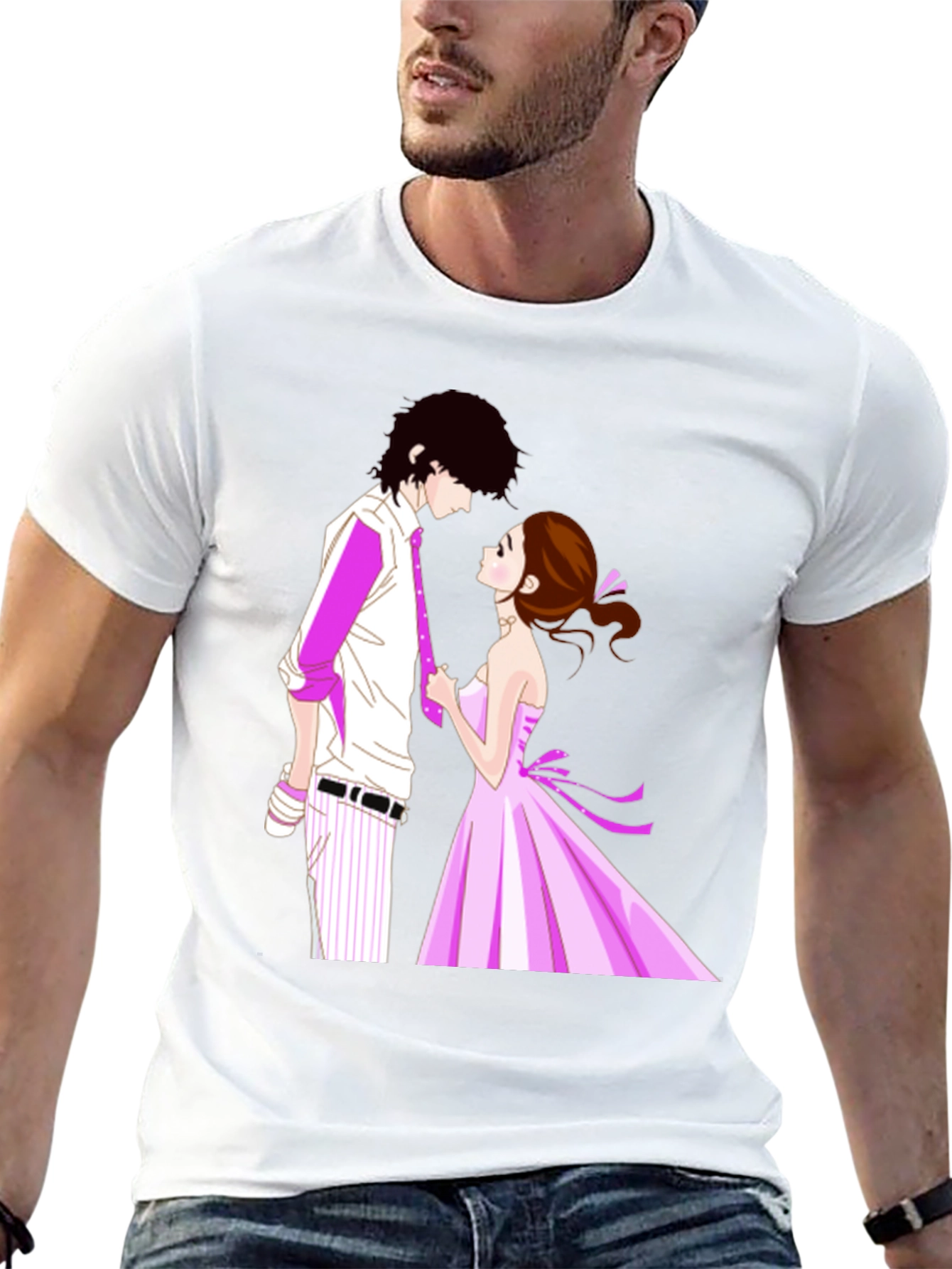 Anime Couple Graphic Black T-Shirt