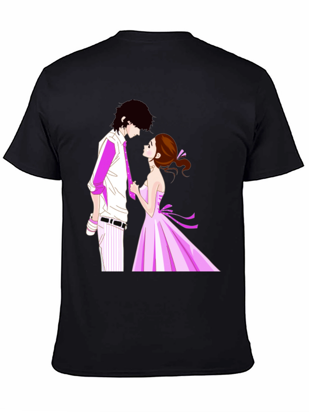 Anime Couple Graphic Black T-Shirt