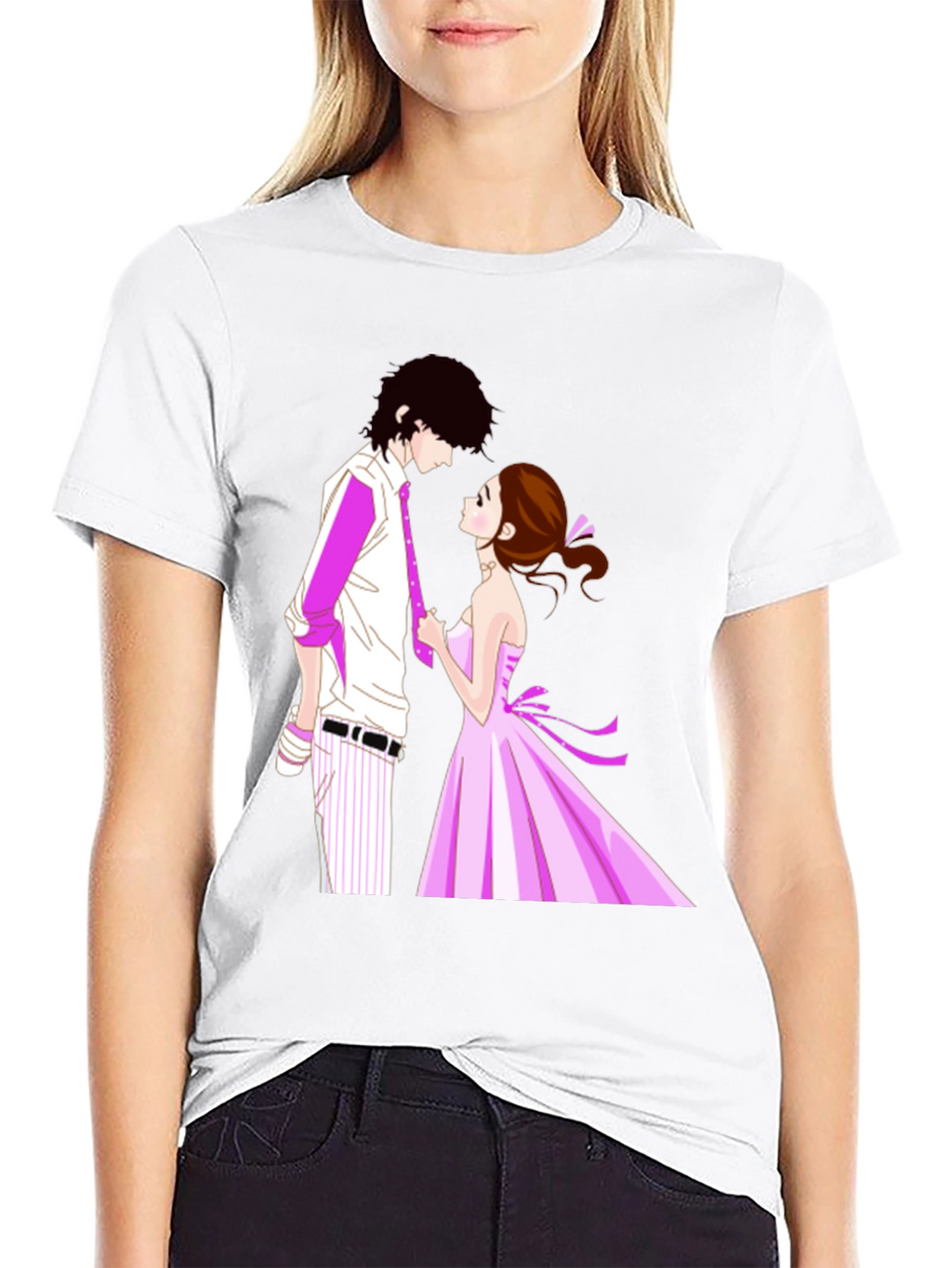 Anime Couple Graphic Black T-Shirt