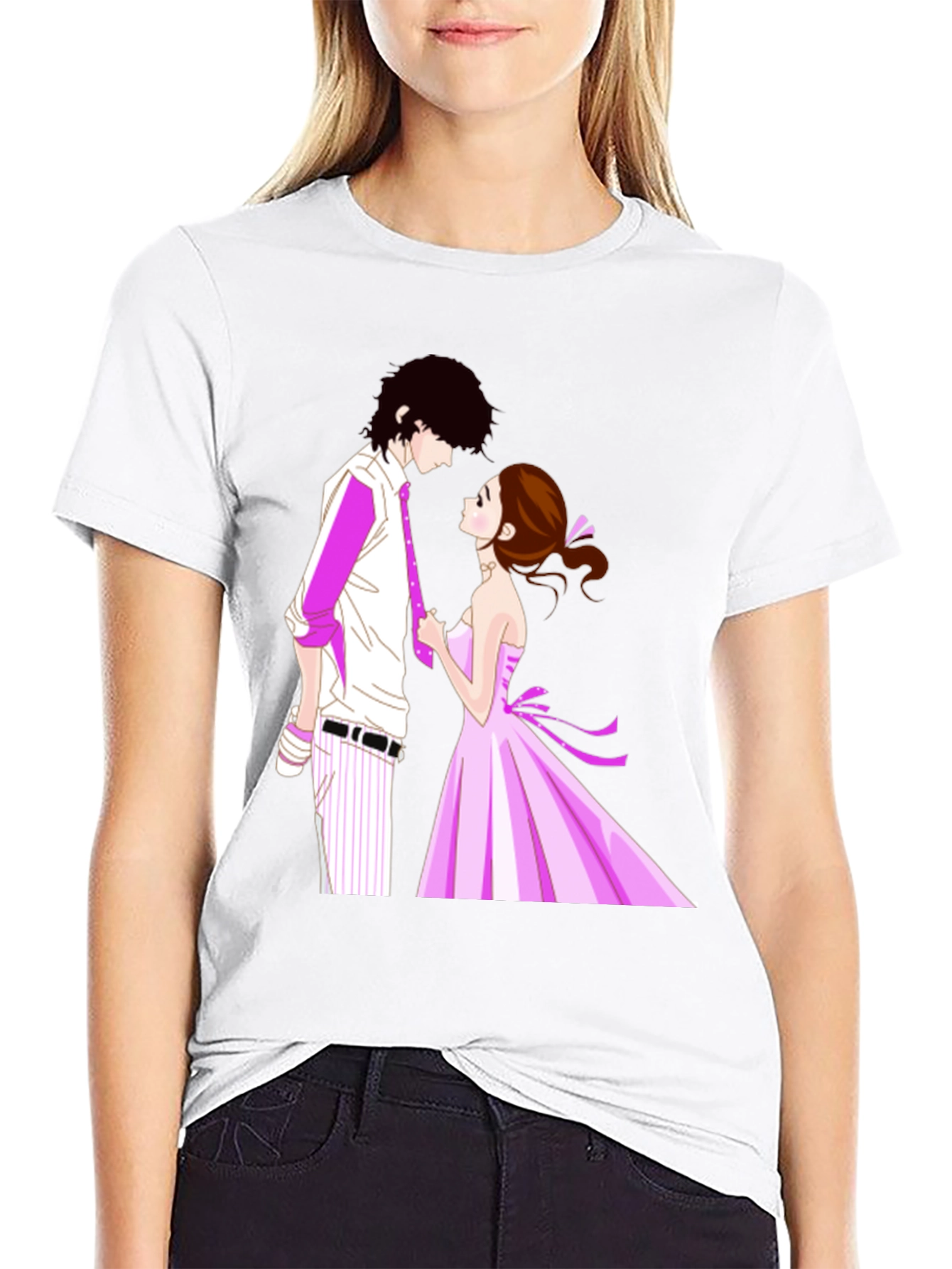 Anime Couple Graphic Black T-Shirt