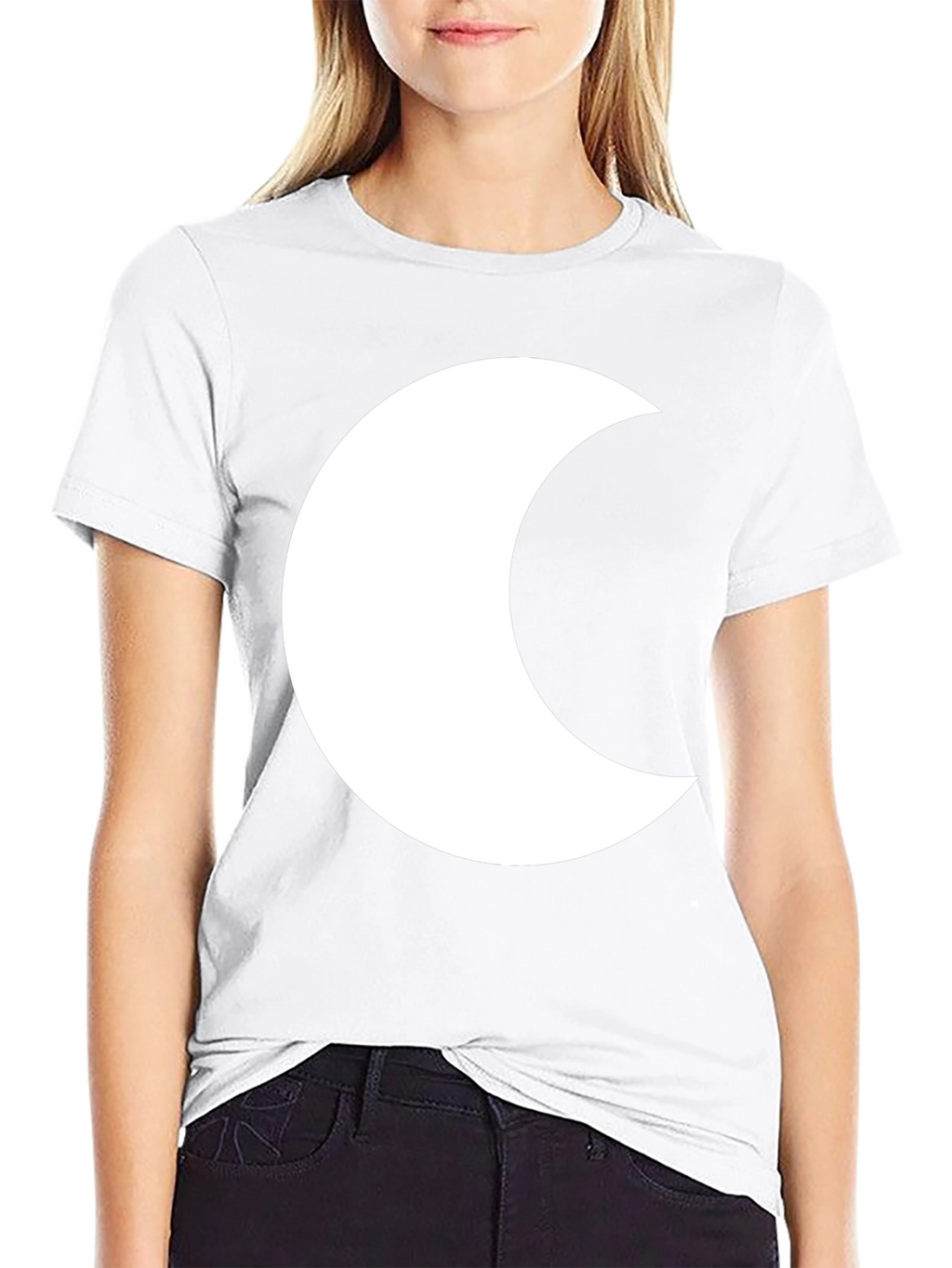 Black T-Shirt with White Crescent Moon Graphic