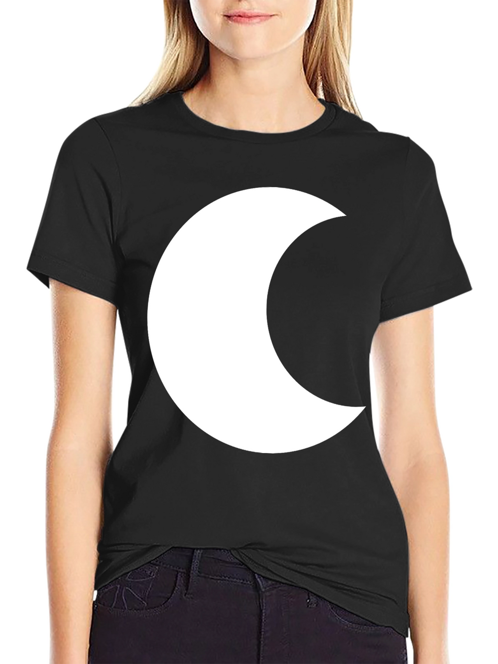 Black T-Shirt with White Crescent Moon Graphic