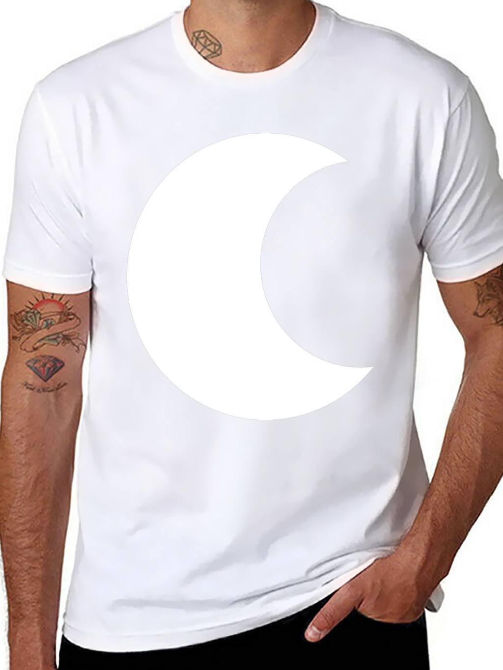 Black T-Shirt with White Crescent Moon Graphic