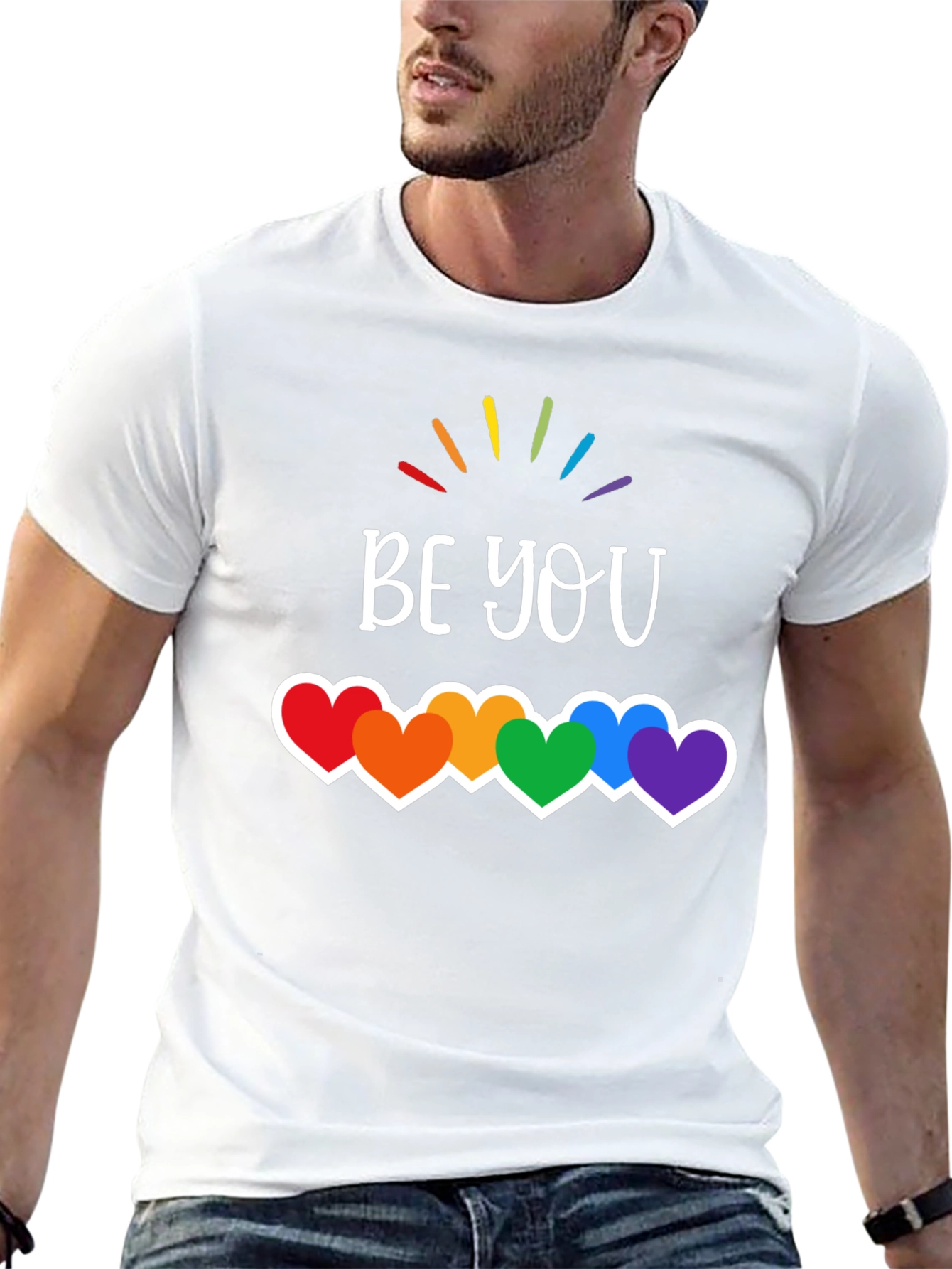 Be You Pride T-Shirt - Rainbow Hearts LGBTQ Tee