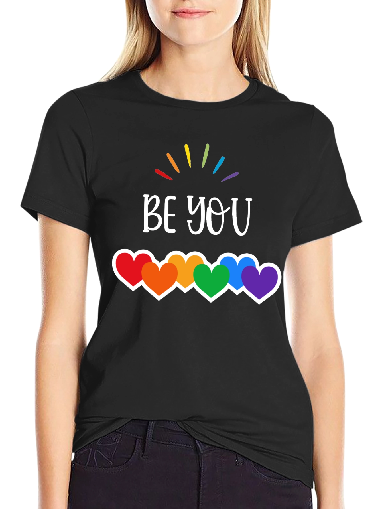 Be You Pride T-Shirt - Rainbow Hearts LGBTQ Tee