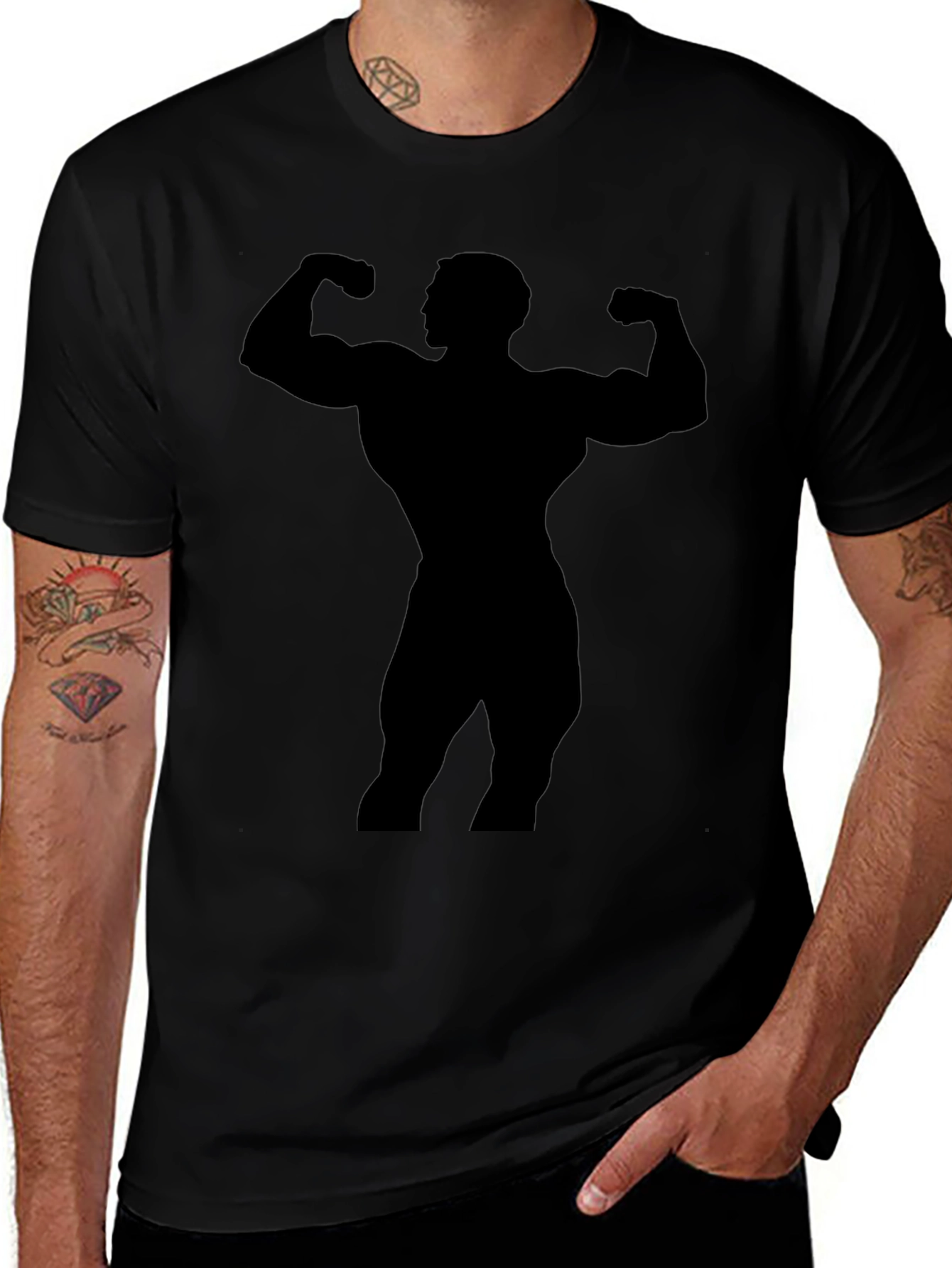 Bodybuilder Silhouette Graphic Black T-Shirt