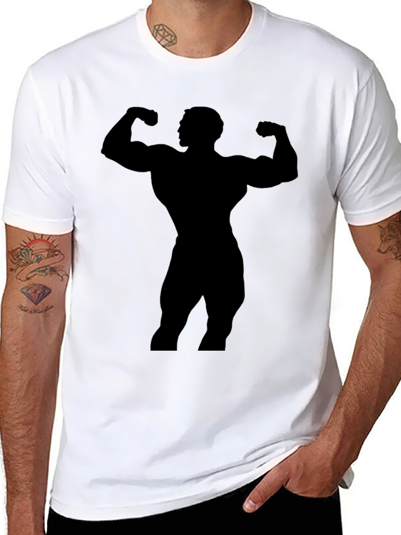 Bodybuilder Silhouette Graphic Black T-Shirt