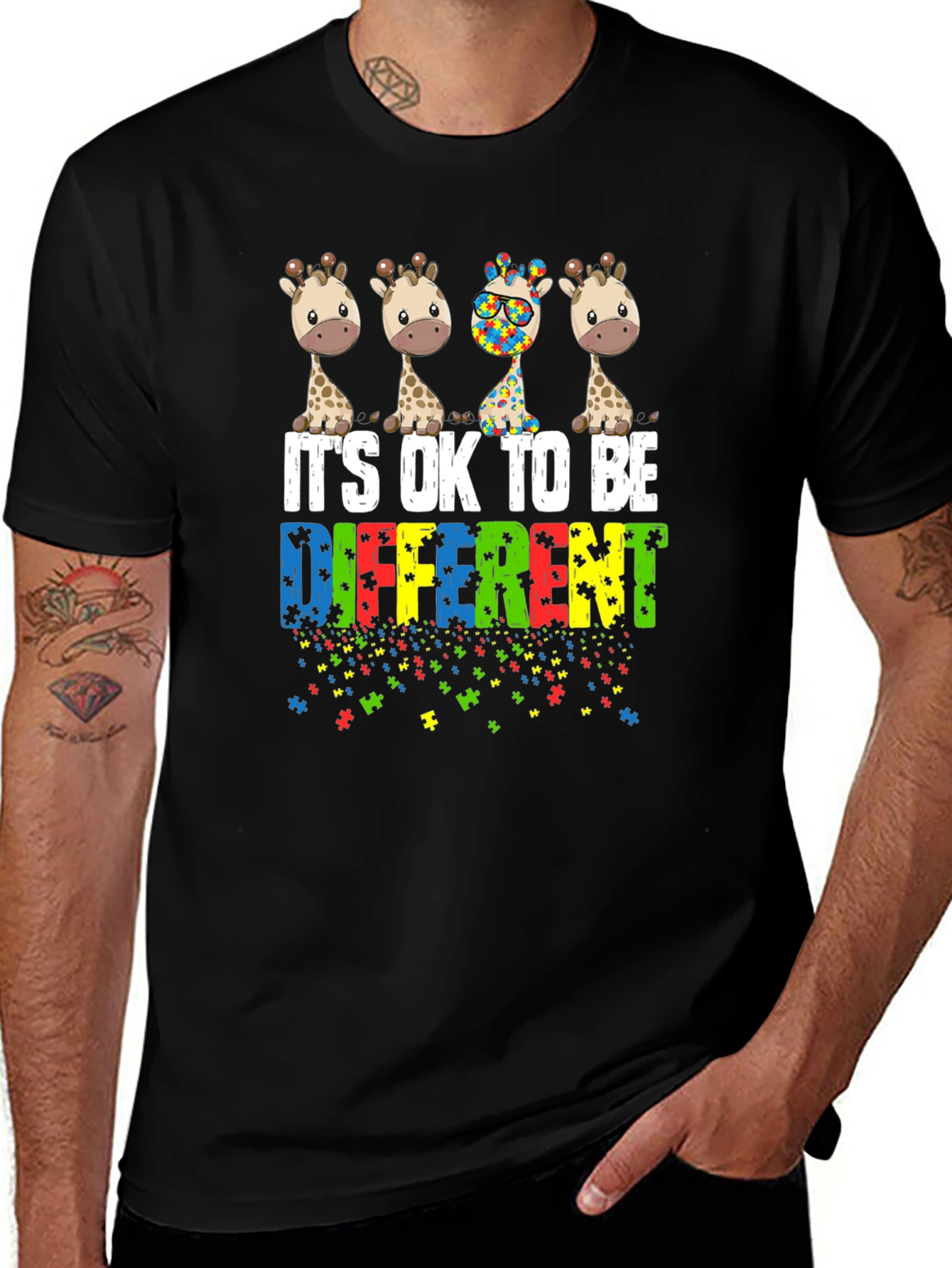 Autism Awareness Giraffe T-Shirt - Its Okay To Be Different