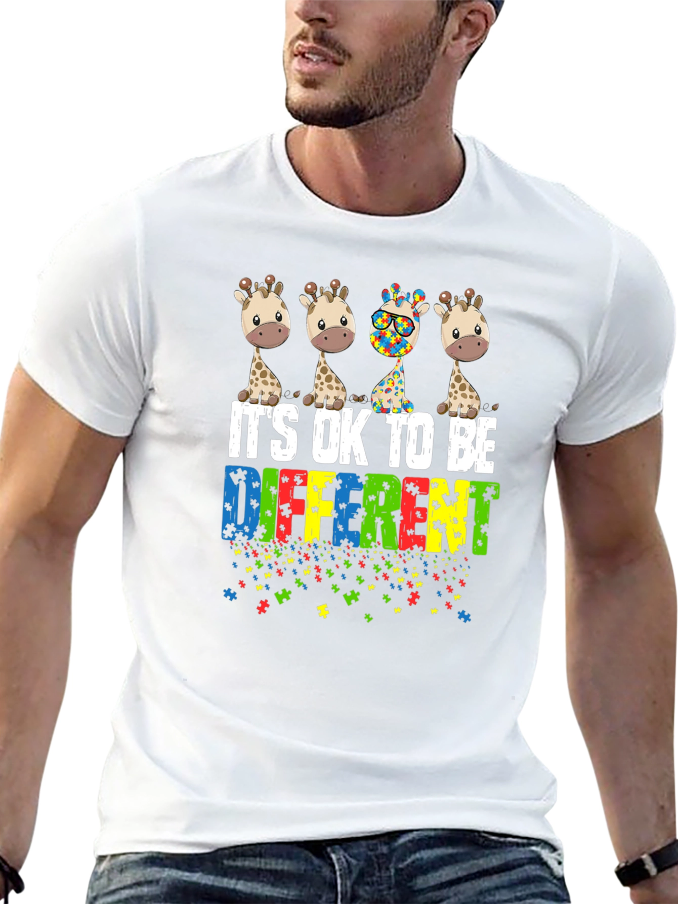 Autism Awareness Giraffe T-Shirt - Its Okay To Be Different