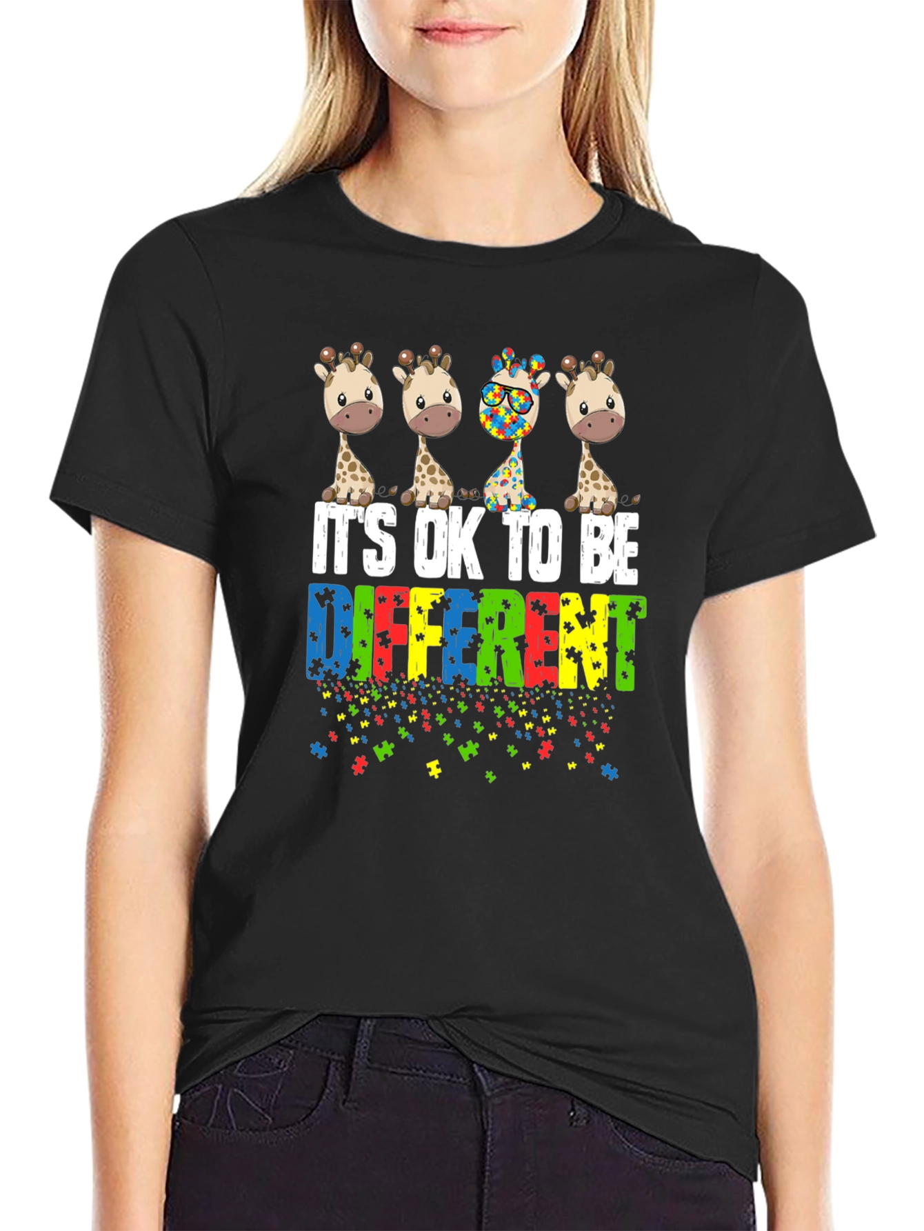 Autism Awareness Giraffe T-Shirt - Its Okay To Be Different