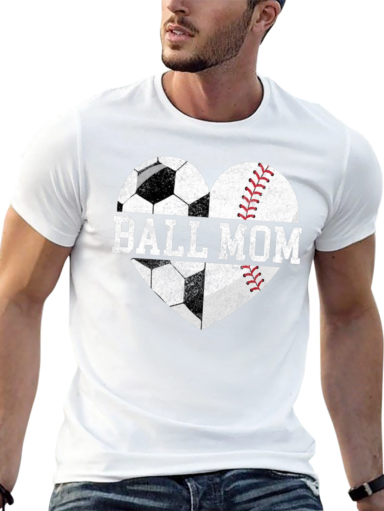 Ball Mom Graphic Tee - Soccer Baseball Heart Design