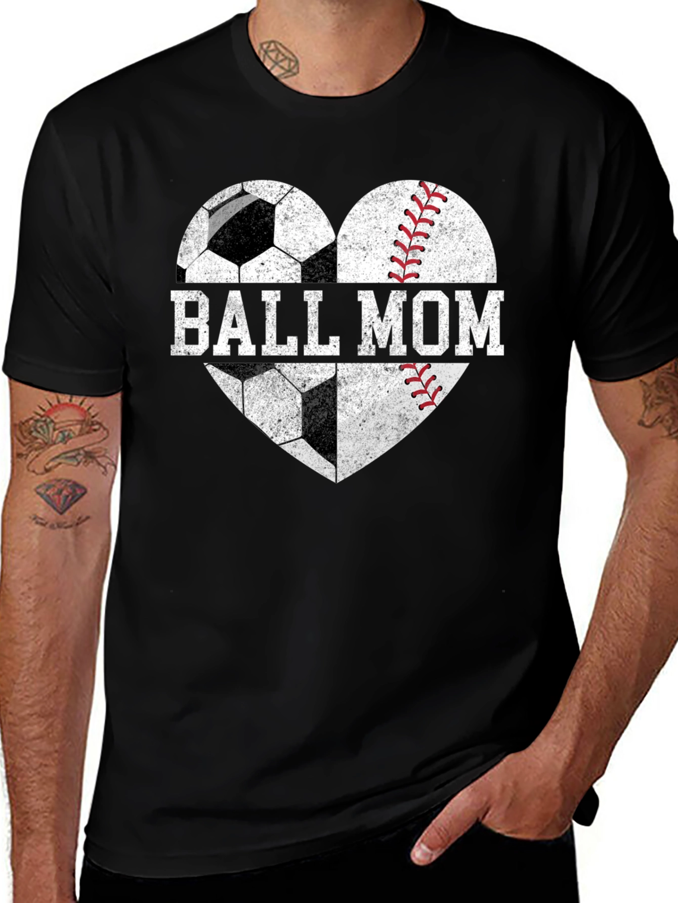 Ball Mom Graphic Tee - Soccer Baseball Heart Design