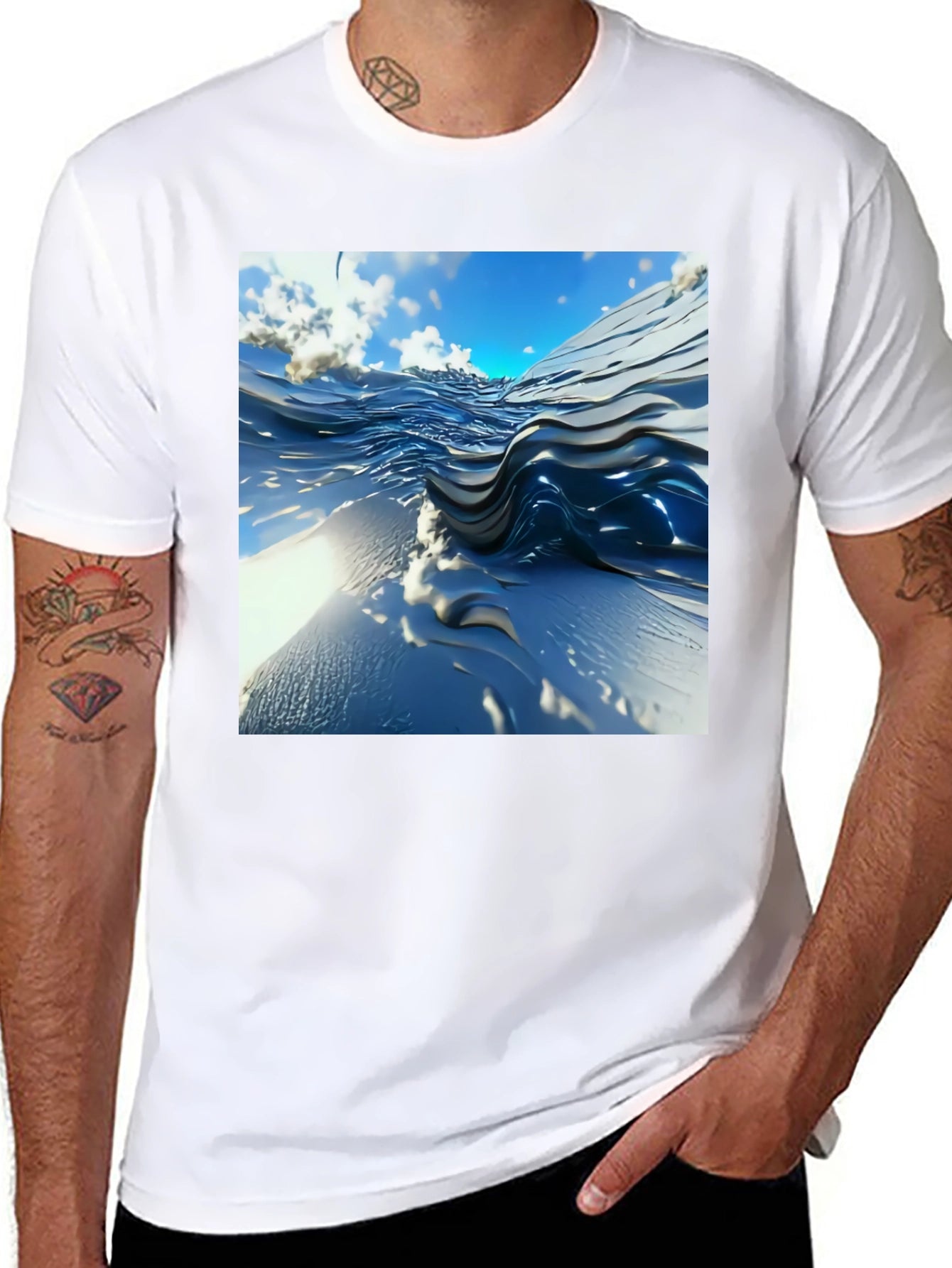 Abstract Wave Design Black T-Shirt