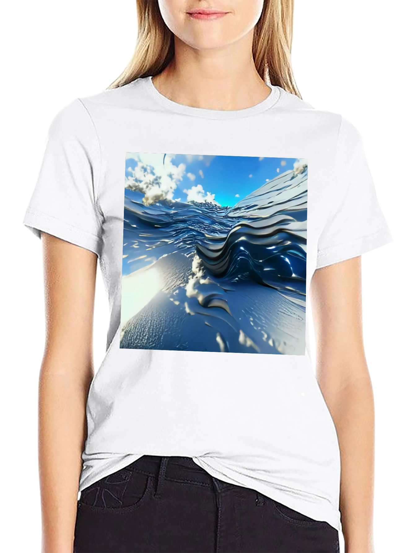 Abstract Wave Design Black T-Shirt