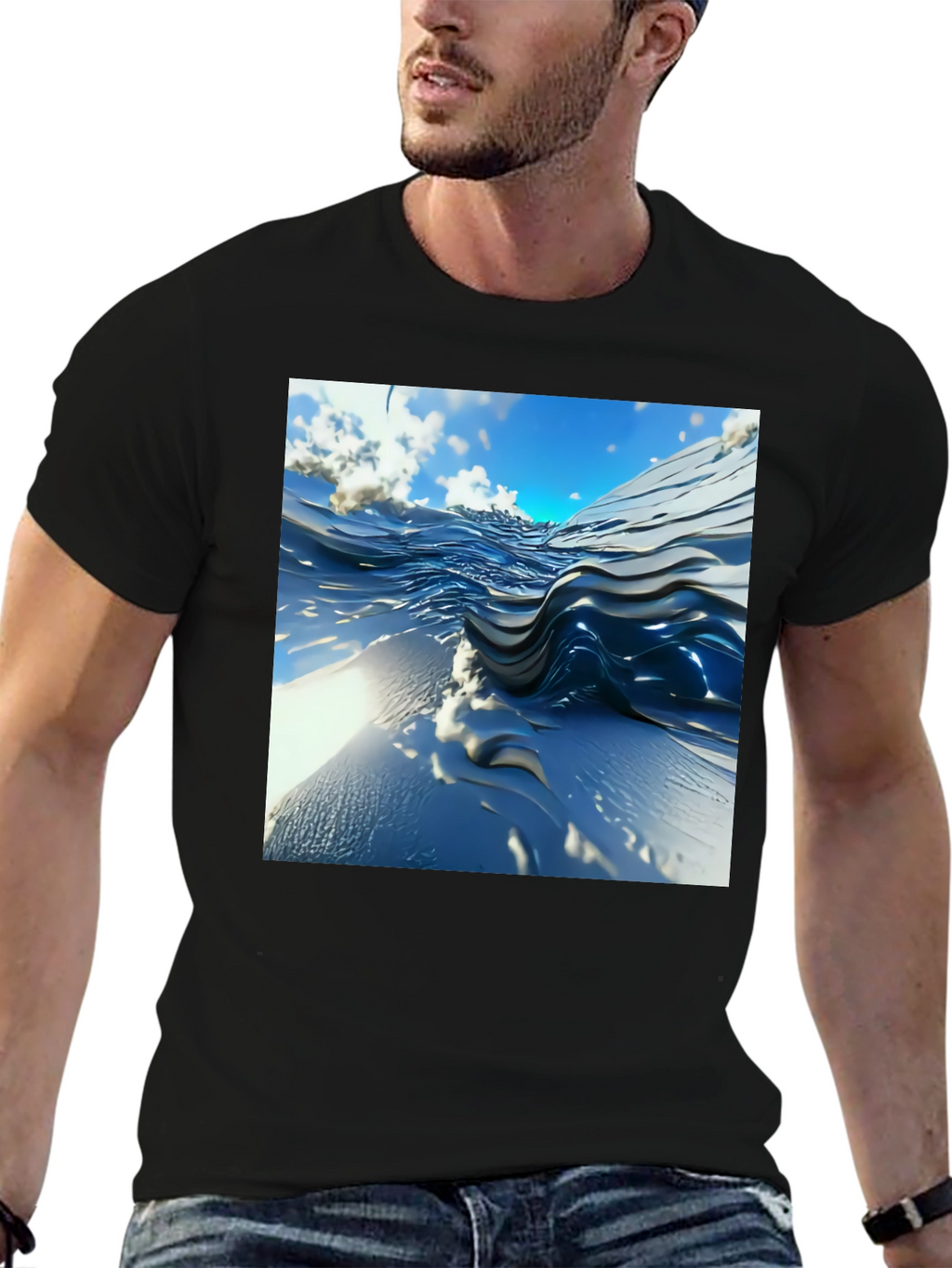 Abstract Wave Design Black T-Shirt