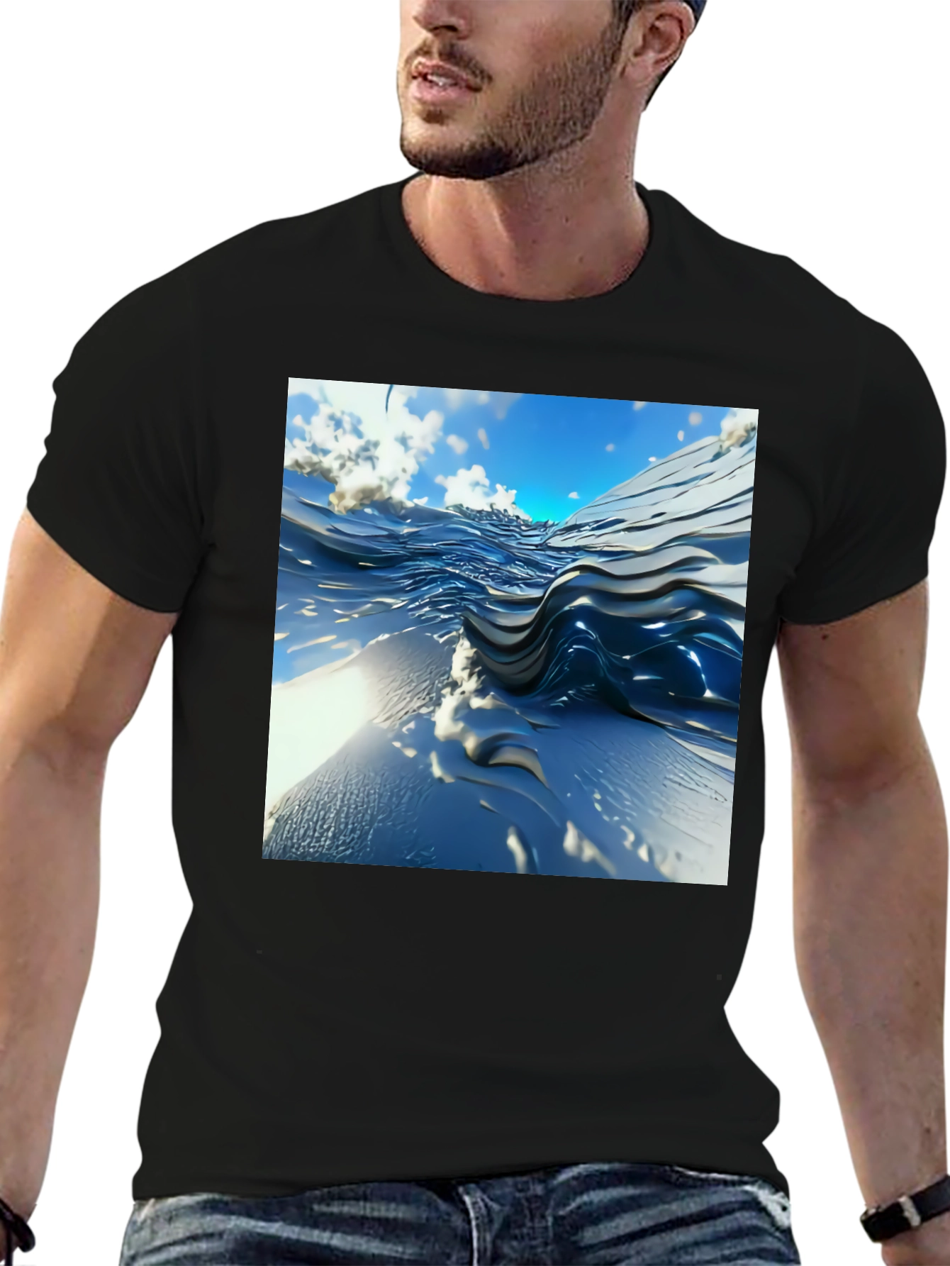 Abstract Wave Design Black T-Shirt