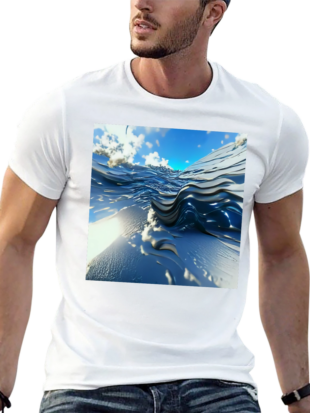 Abstract Wave Design Black T-Shirt