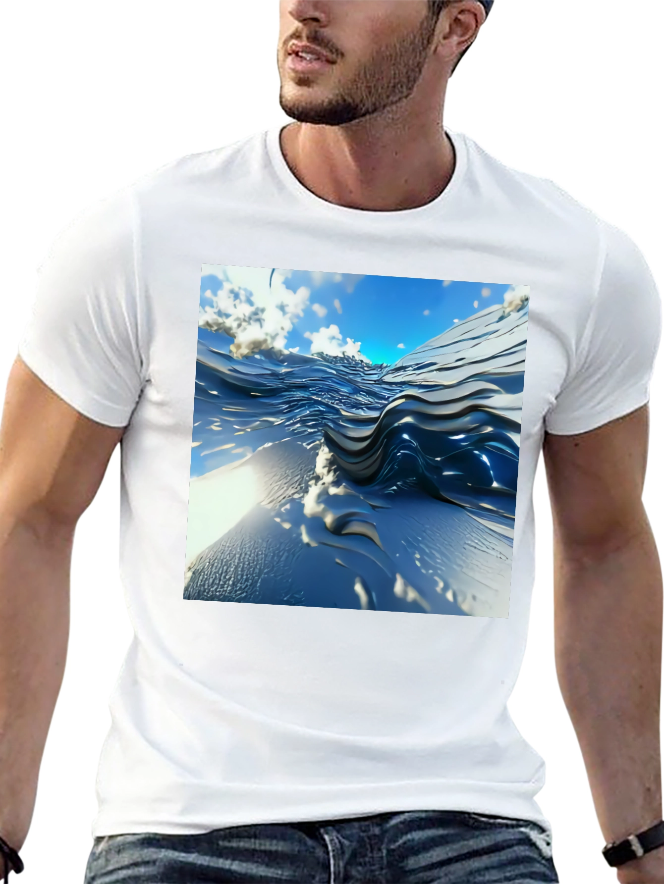 Abstract Wave Design Black T-Shirt