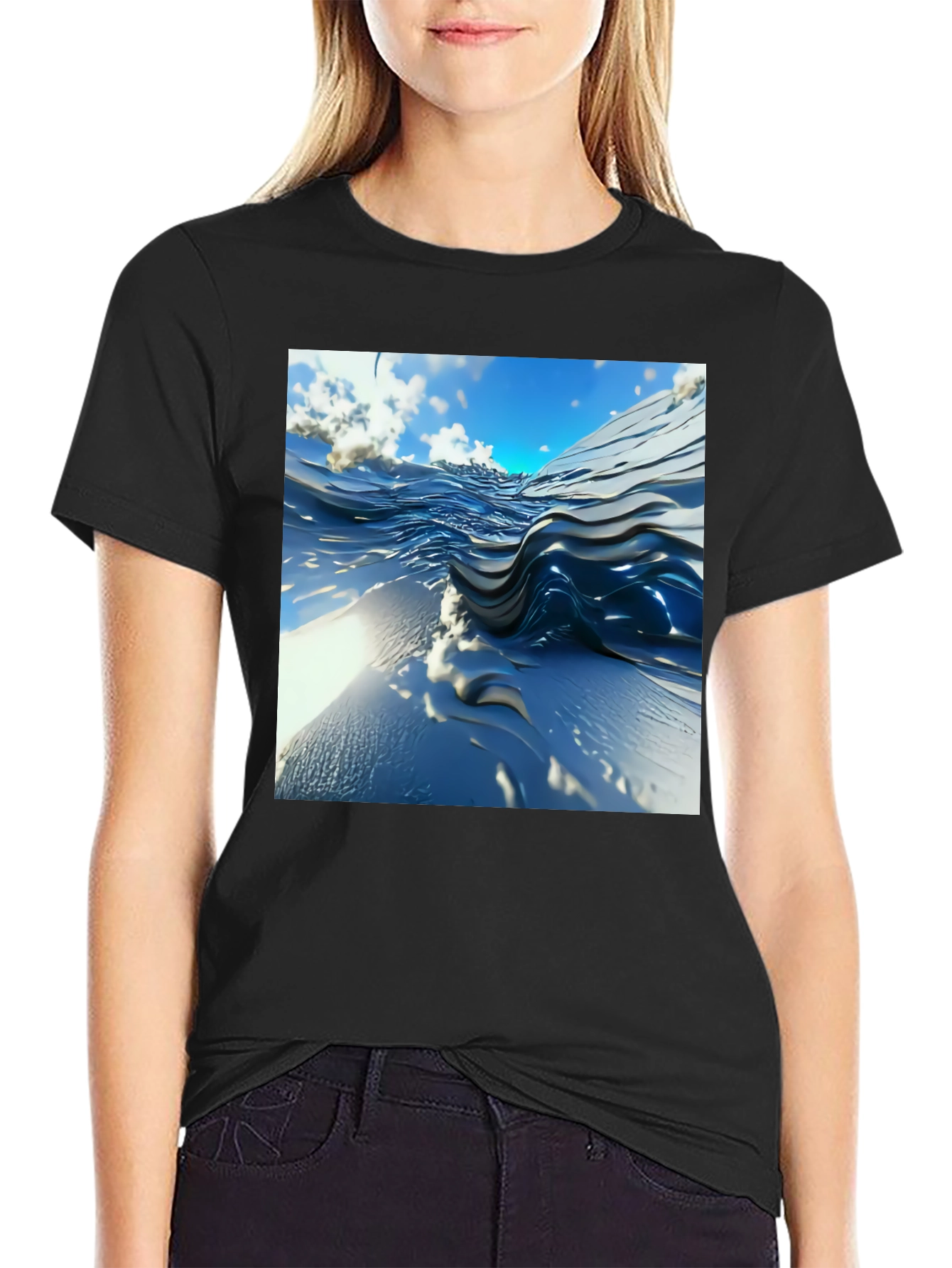 Abstract Wave Design Black T-Shirt