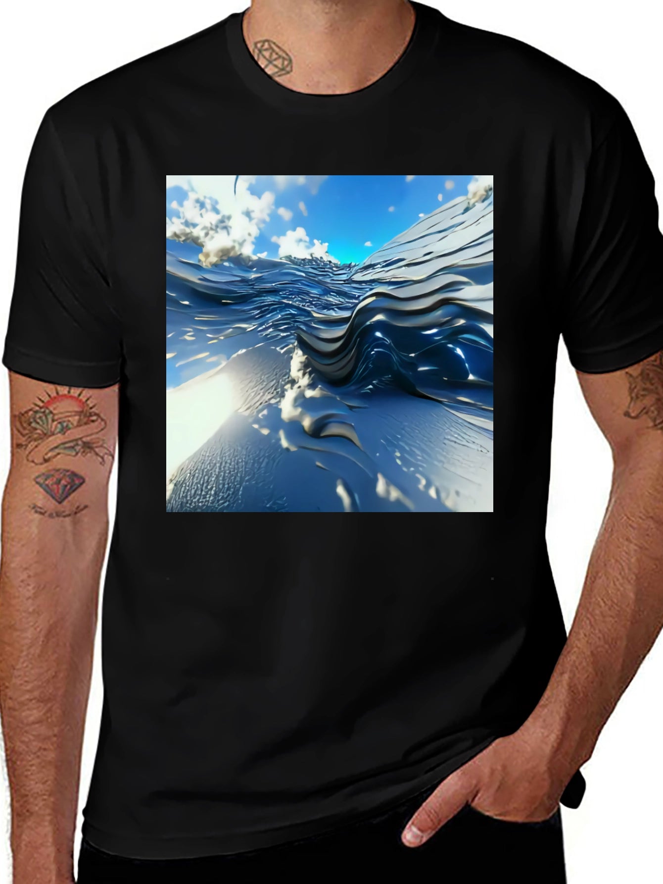 Abstract Wave Design Black T-Shirt
