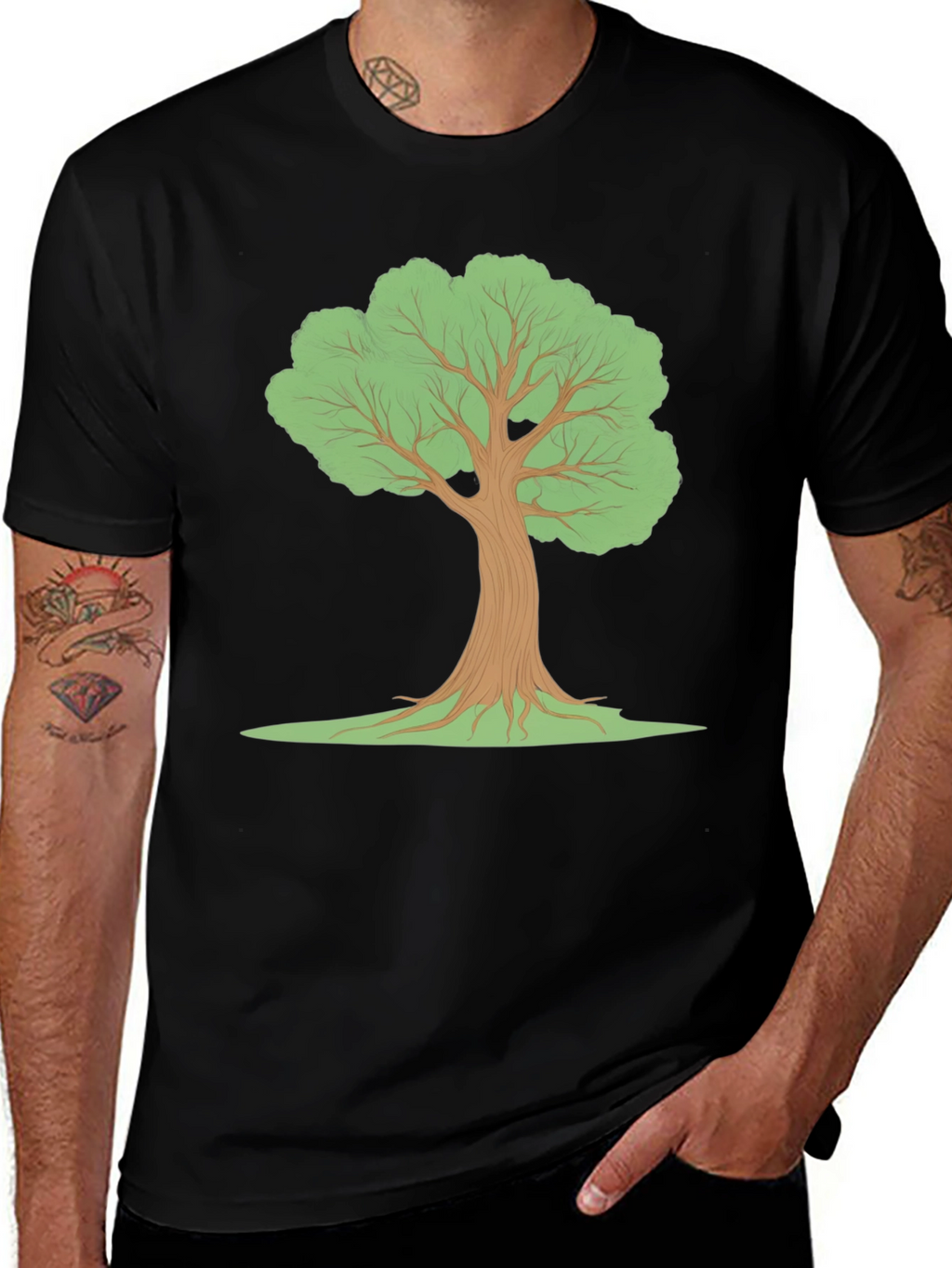 Black T-Shirt with Tree Graphic