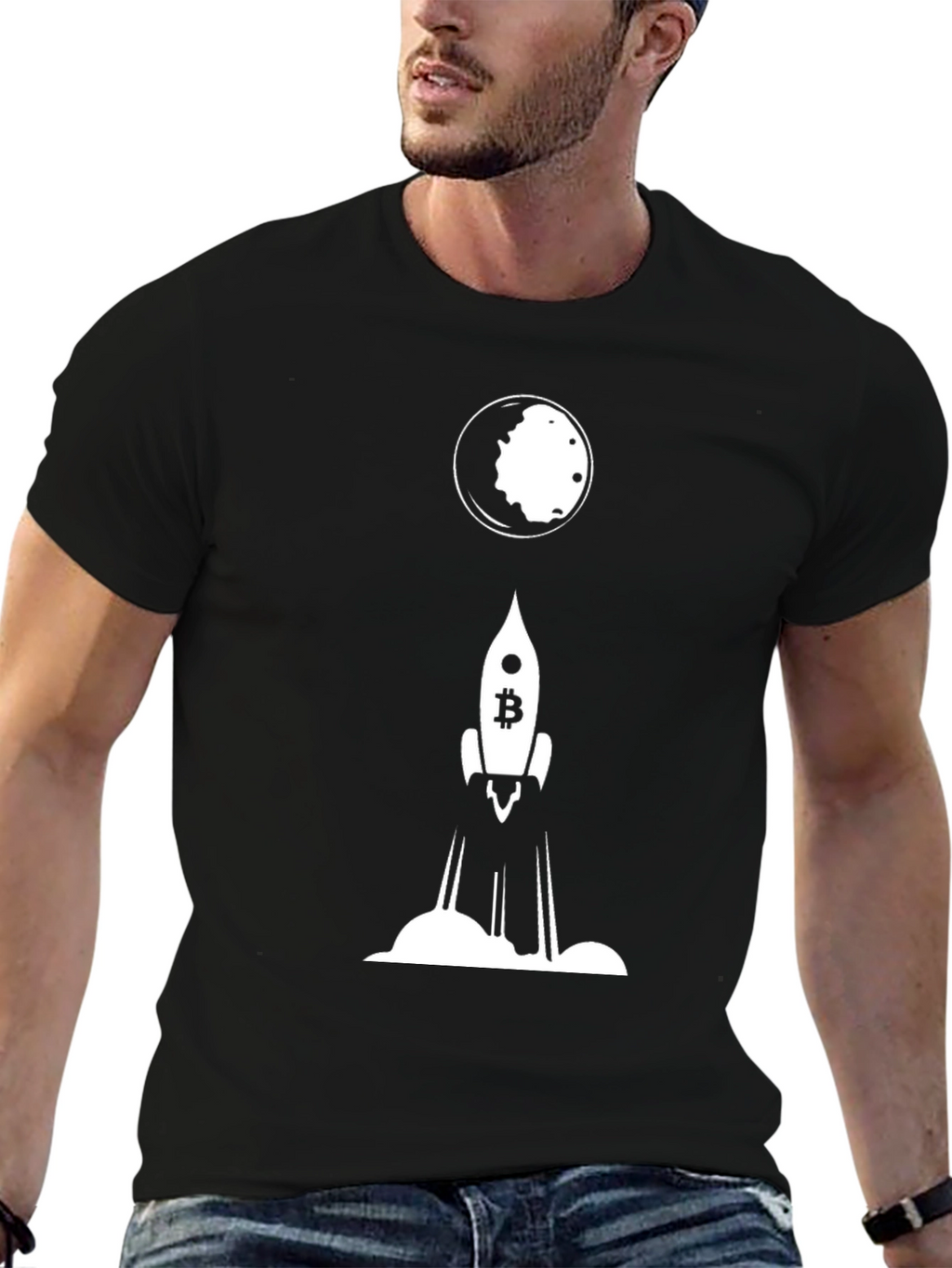 Bitcoin Rocket to the Moon Black T-Shirt