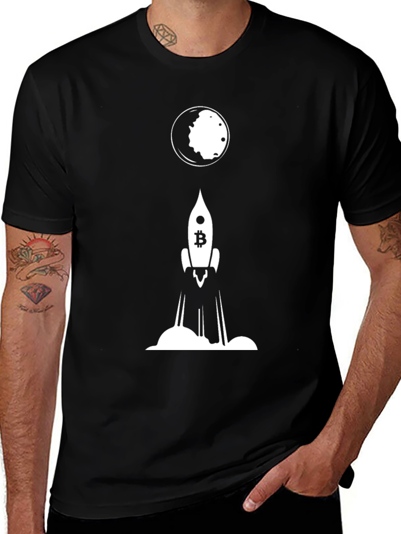 Bitcoin Rocket to the Moon Black T-Shirt