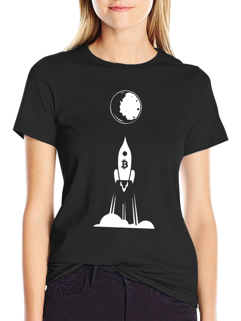 Bitcoin Rocket to the Moon Black T-Shirt
