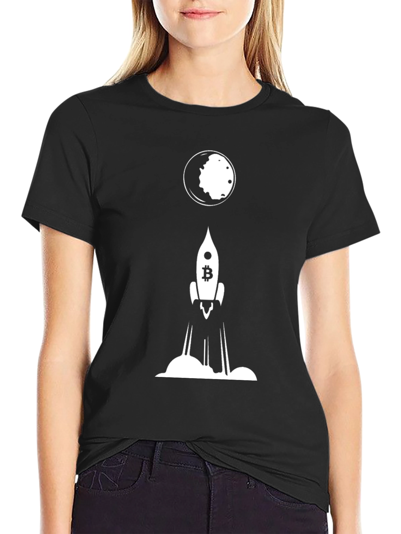 Bitcoin Rocket to the Moon Black T-Shirt