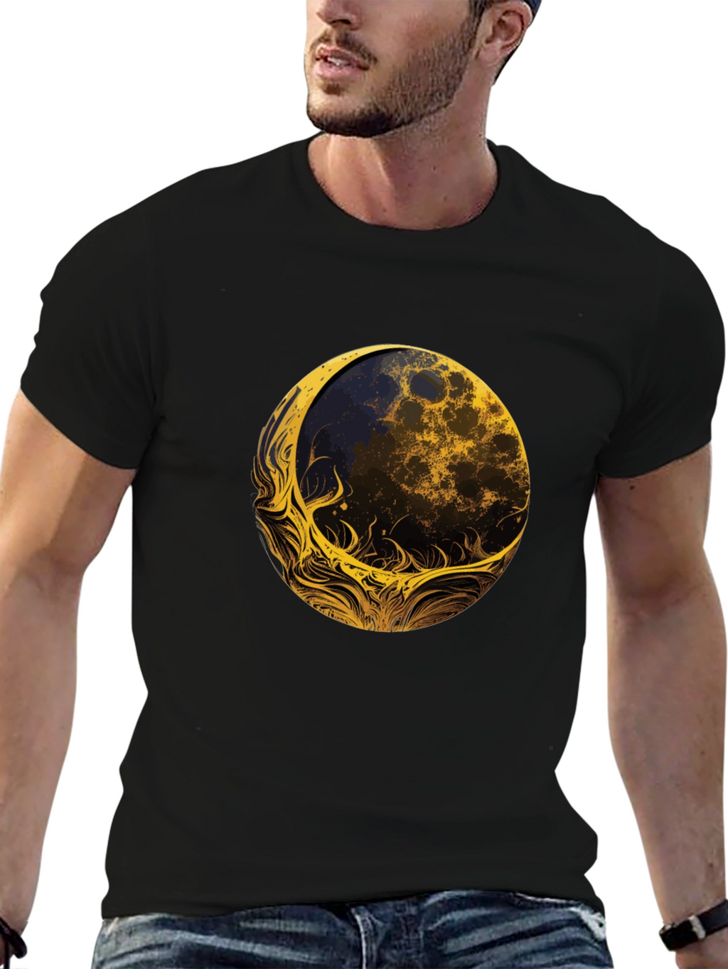 Abstract Moon Graphic Tee - Black