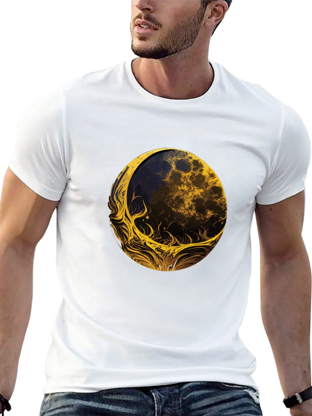 Abstract Moon Graphic Tee - Black