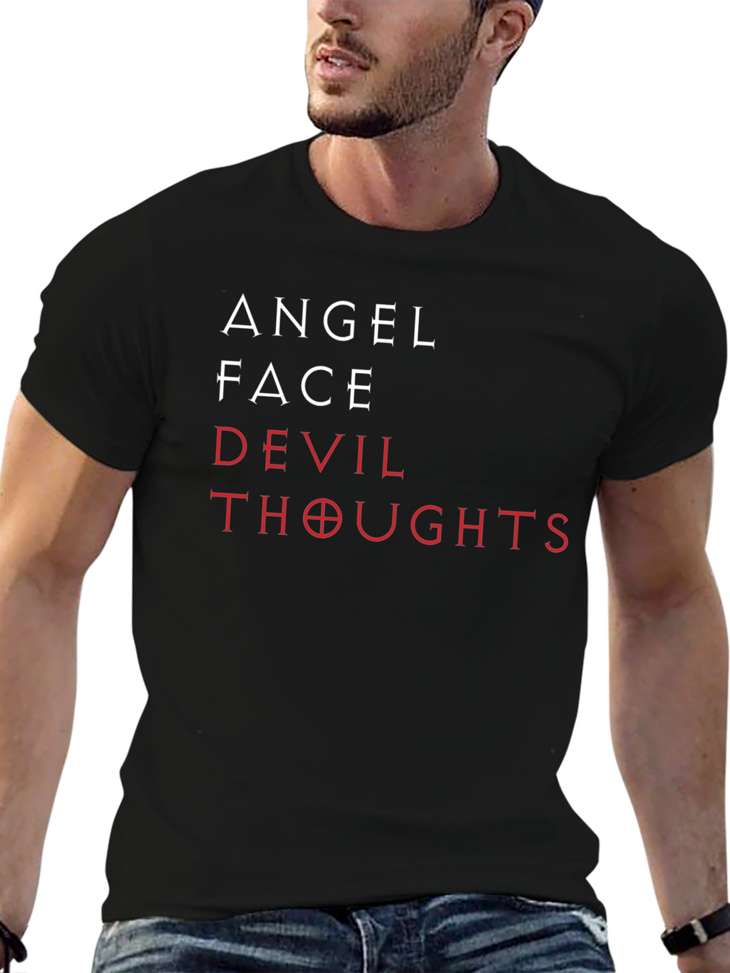 Angel Face Devil Thoughts Graphic Tee