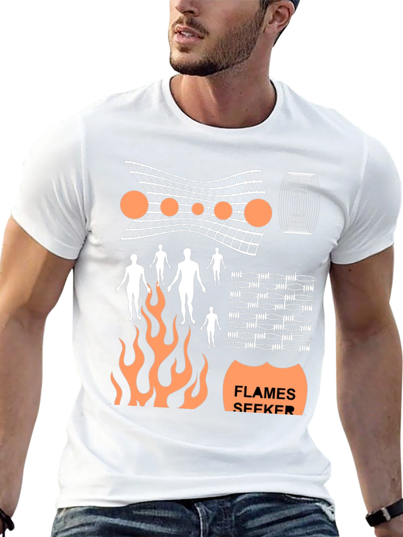 Abstract Graphic Print Tee - Flames Seeker Black T-Shirt