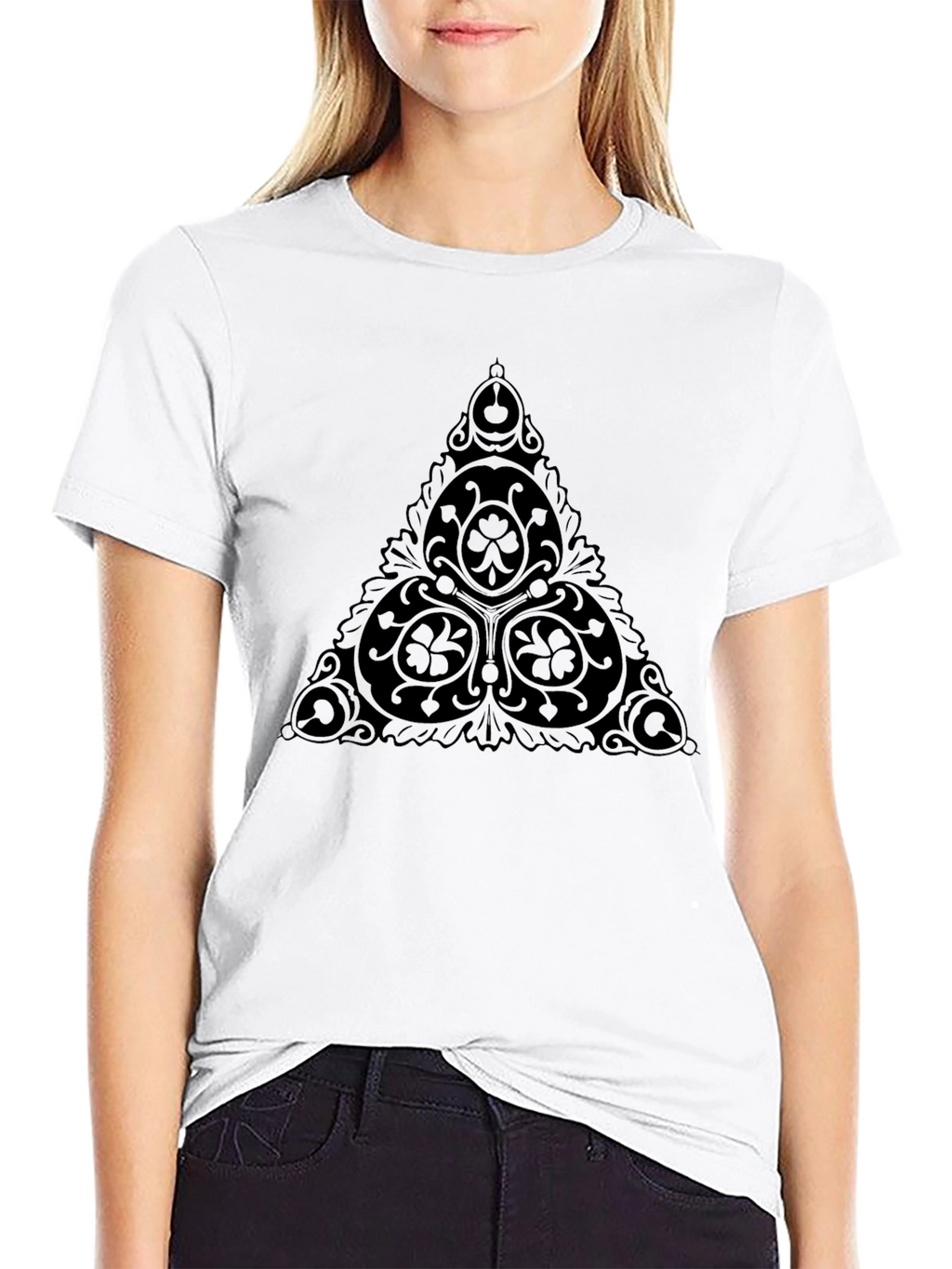 Black T-Shirt with Triangle Clover Graphic