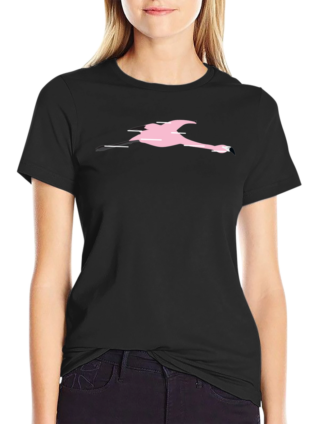 Black T-Shirt with Pink Flamingo Graphic
