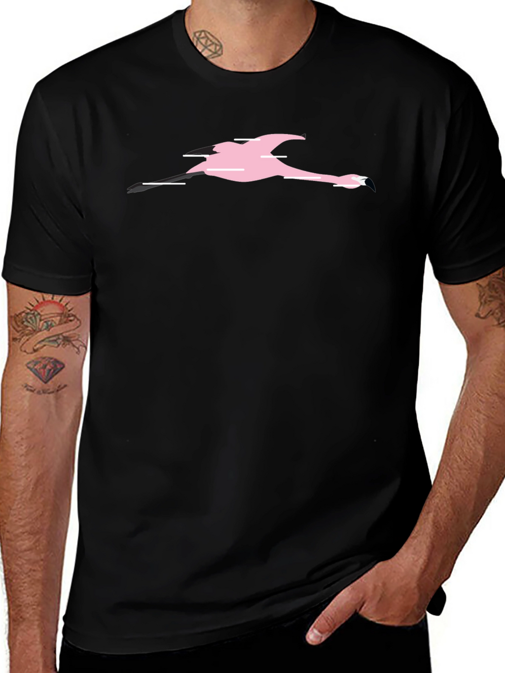 Black T-Shirt with Pink Flamingo Graphic