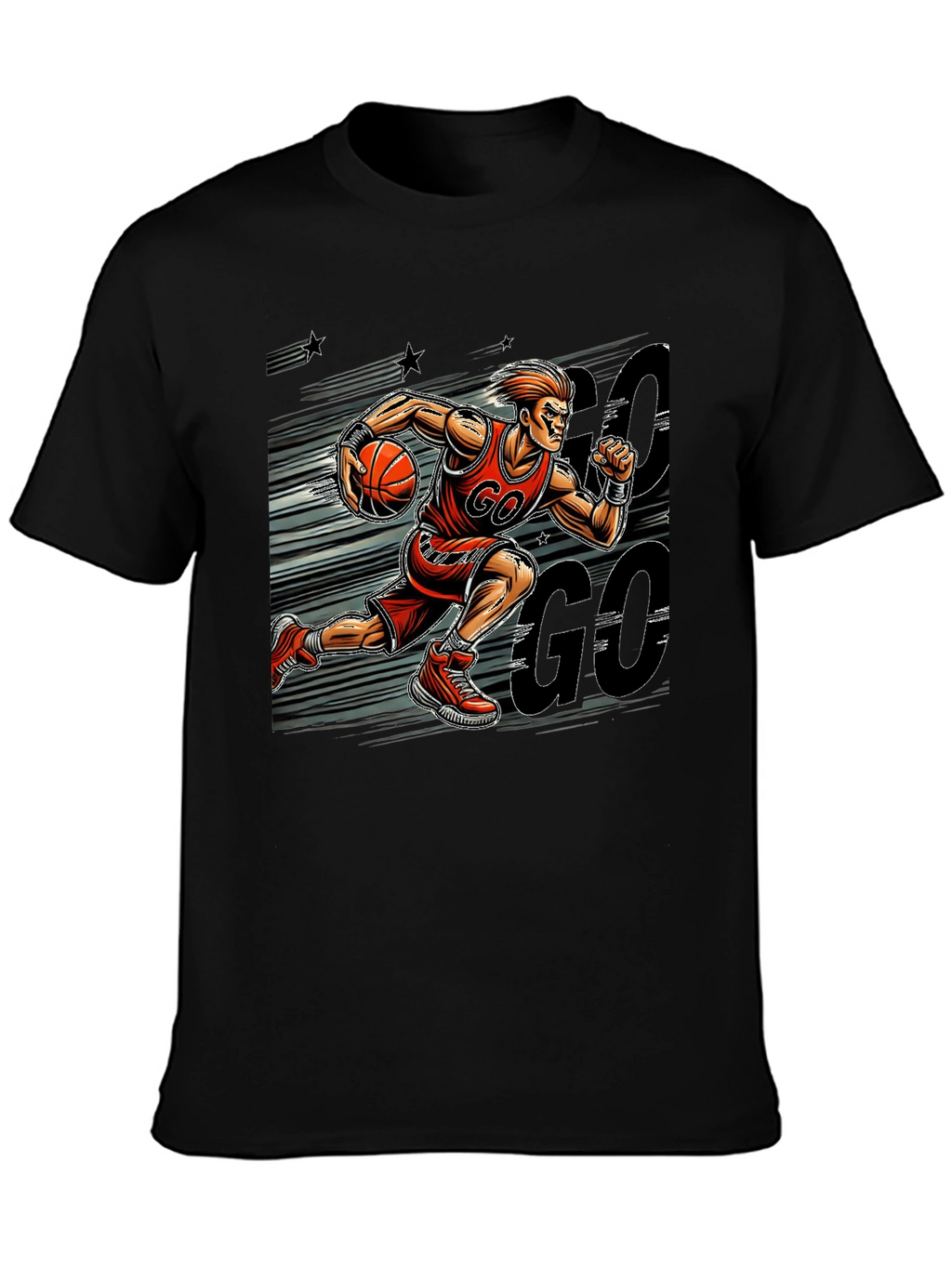 Basketball Player GO Graphic Print Black T-Shirt
