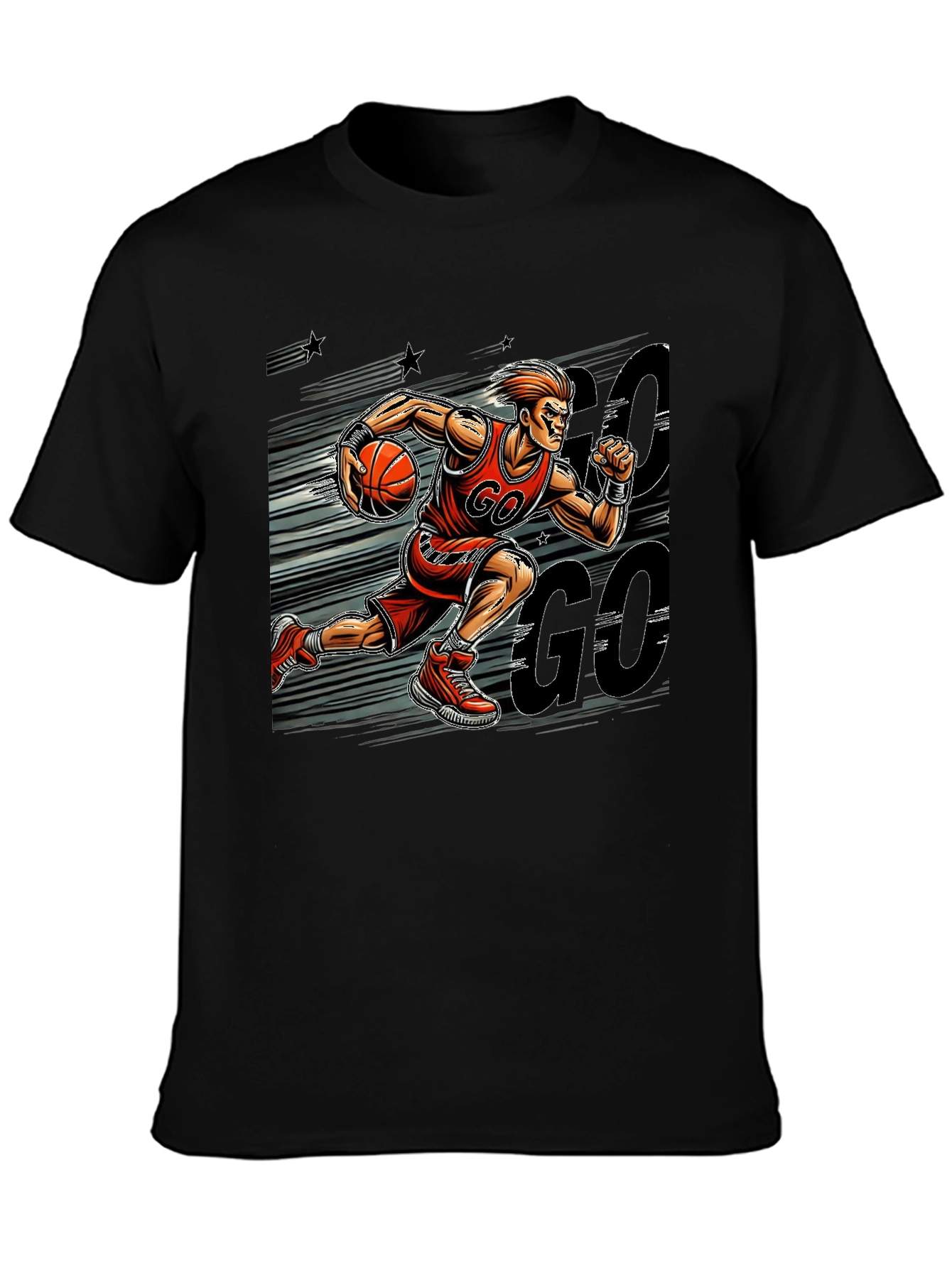 Basketball Player GO Graphic Print Black T-Shirt