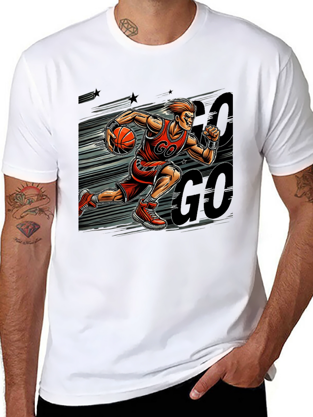 Basketball Player GO Graphic Print Black T-Shirt