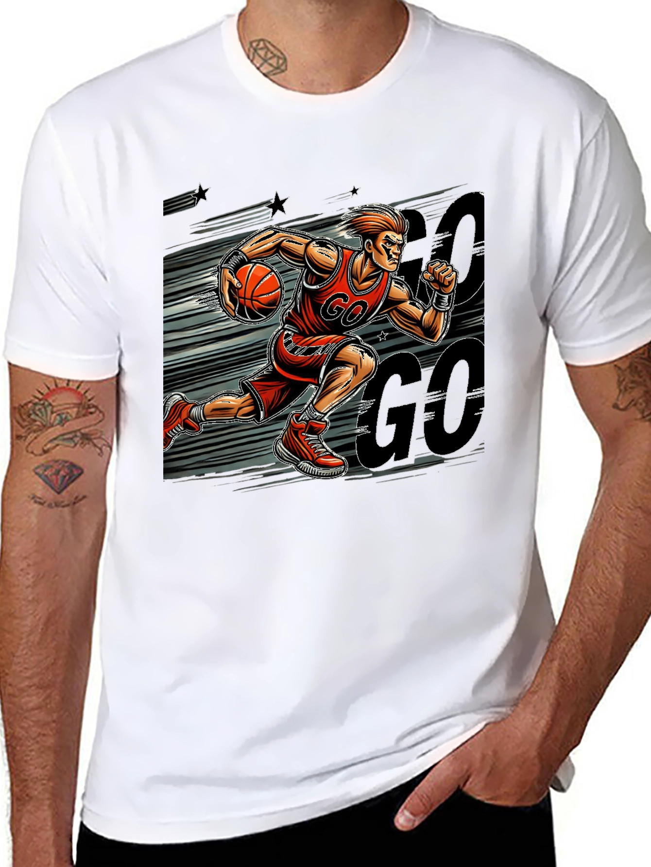 Basketball Player GO Graphic Print Black T-Shirt