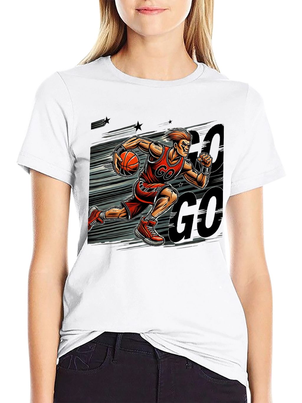 Basketball Player GO Graphic Print Black T-Shirt