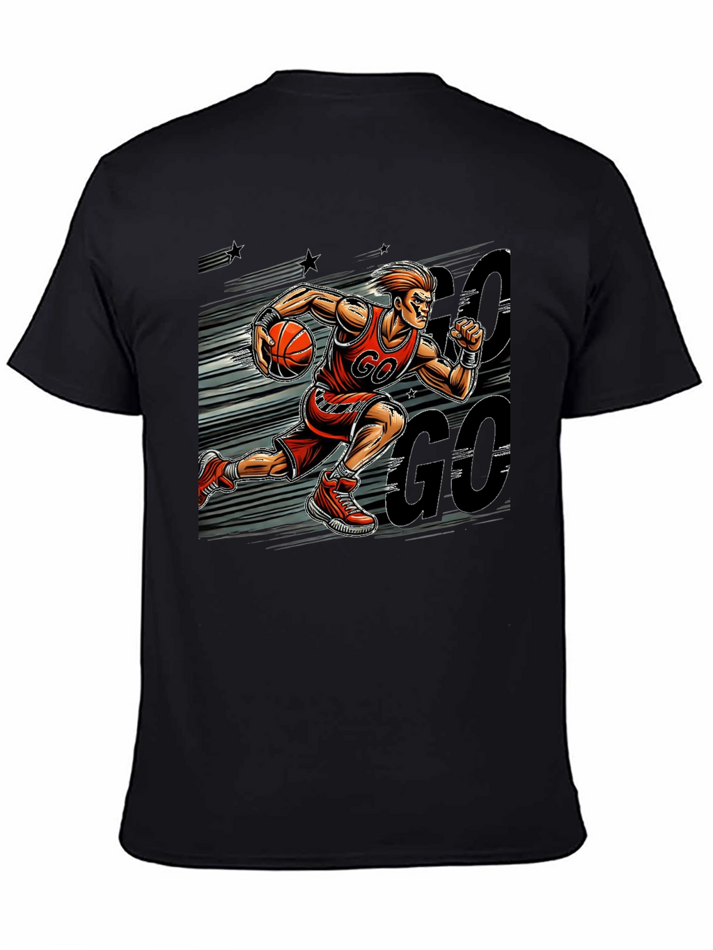 Basketball Player GO Graphic Print Black T-Shirt